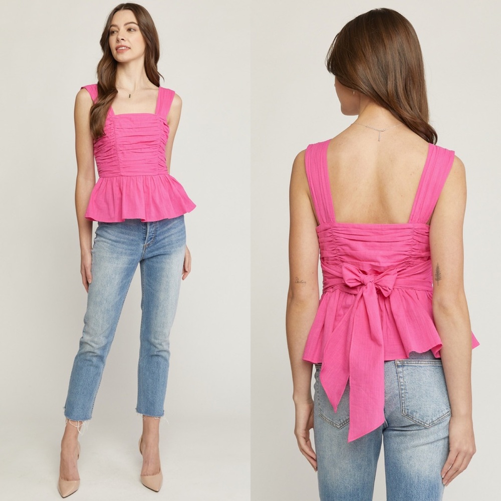 🎀Pink Bow Peplum Top with Bow 🎀